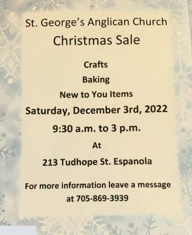 St. Espanola Christmas Sale The Deanery of SudburyManitoulin